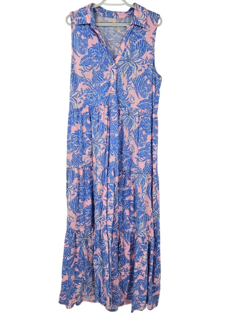 Lilly Pulitzer Riegan Maxi Dress Capri Blue Women's Size L Tiered Preppy Summer - Picture 4 of 14